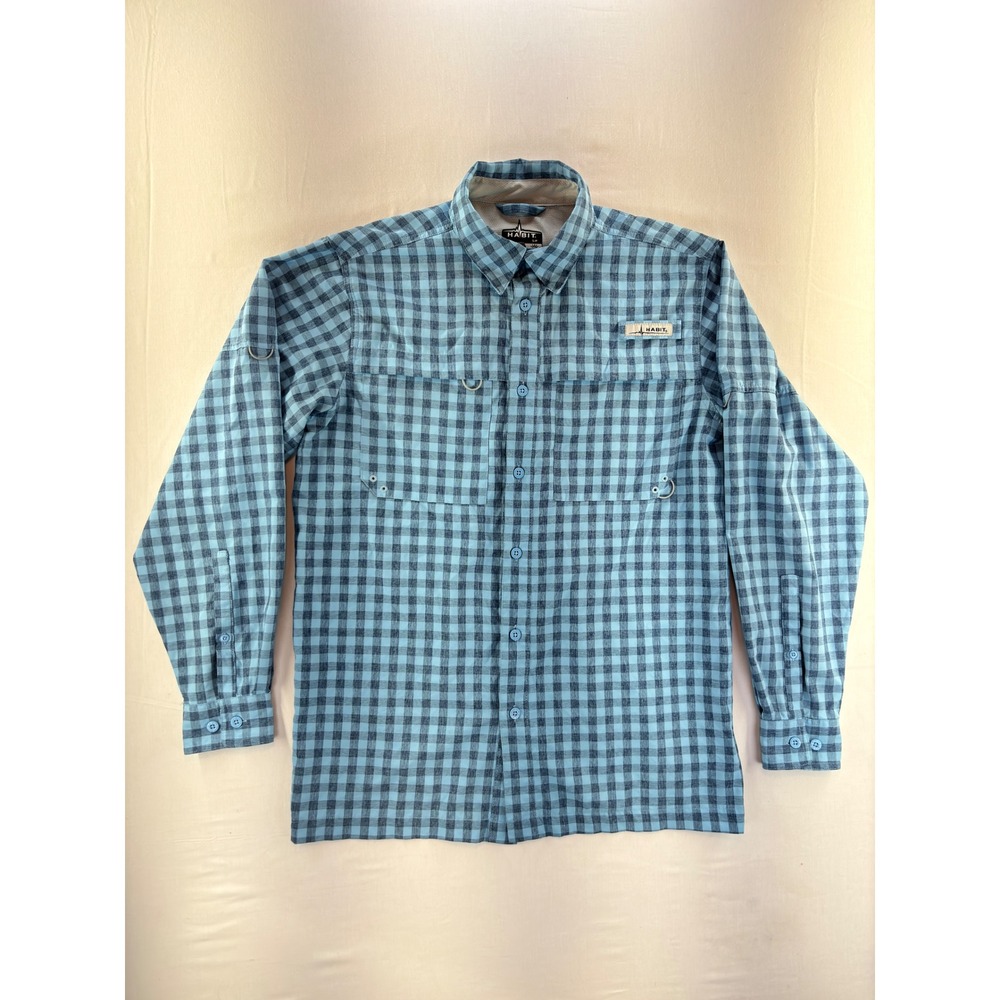Habit‎ Mens Alaskan Blue Plaid Fishing Shirt UPF 40 Long Sleeve Small TS10224